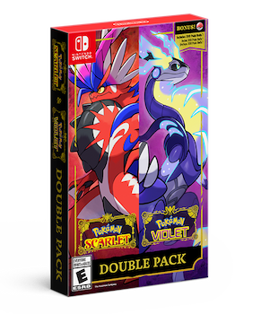 Carátula de la edición dual de Pokémon Escarlata y Pokémon Púrpura.