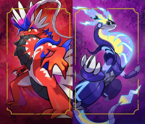 Les Pokémon légendaires Koraidon et Miraidon.