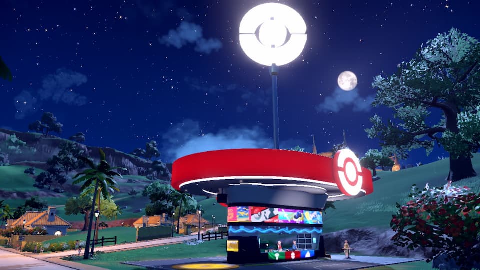 Gameplay screenshot, exterior of Pokémon Center.