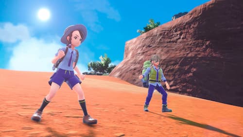 Gameplay screenshot of pokemon trainer and Arven.