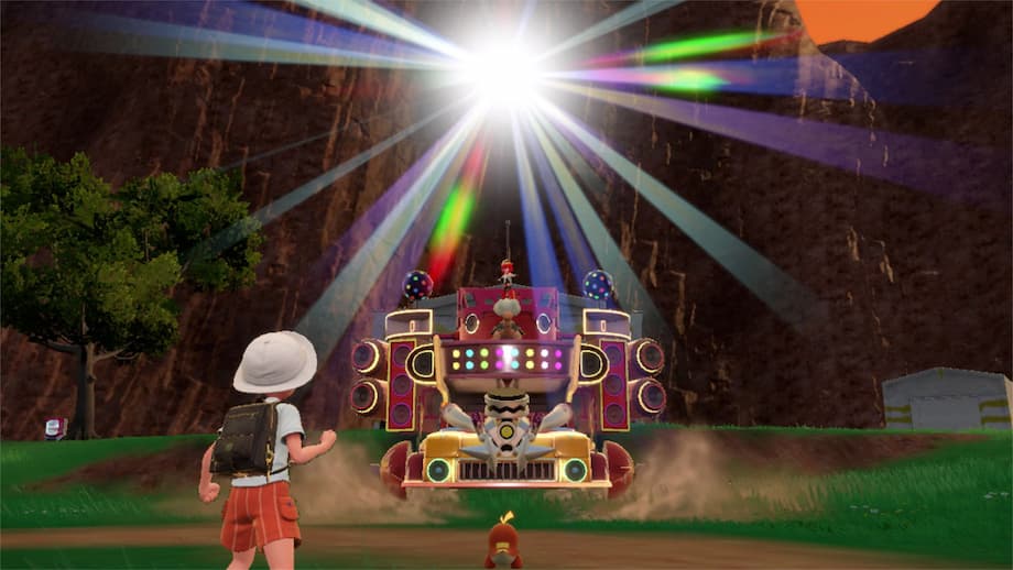 Gameplay screenshot player character inside of team star base battling pokemon.